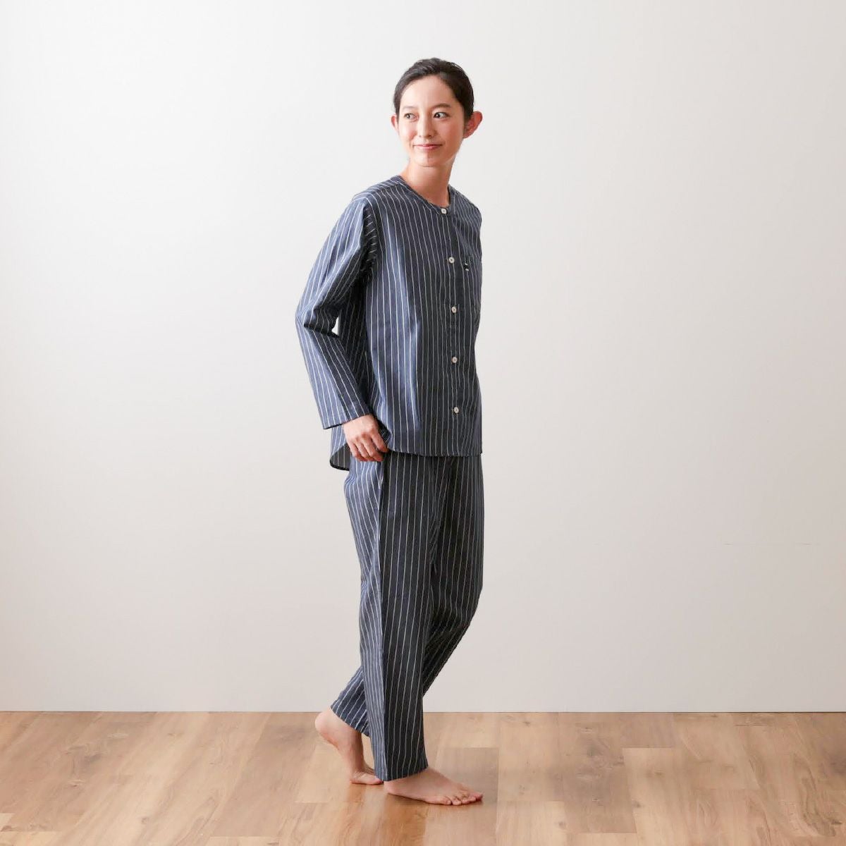 レディース｜岡山デニム ストライプ柄 長袖 パジャマ｜快眠ラボ公式