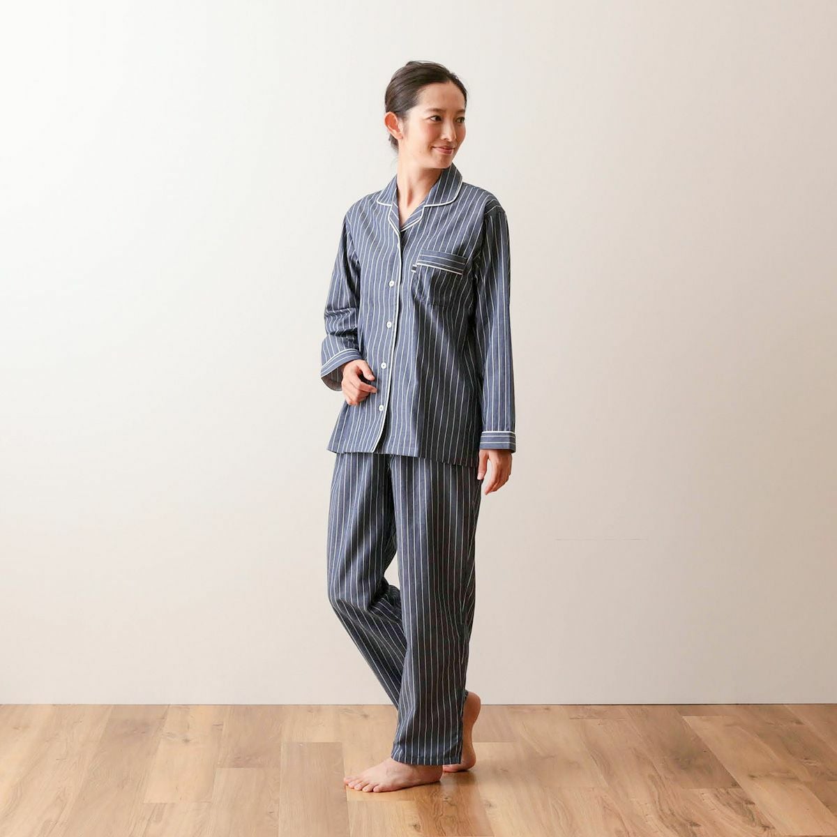 レディース｜岡山デニム ストライプ柄 長袖 パジャマ｜快眠ラボ公式