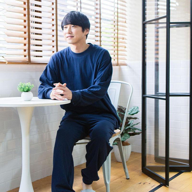 メンズ｜光電子(R)ニットガーゼ 無地 長袖 上下セット｜快眠ラボ公式
