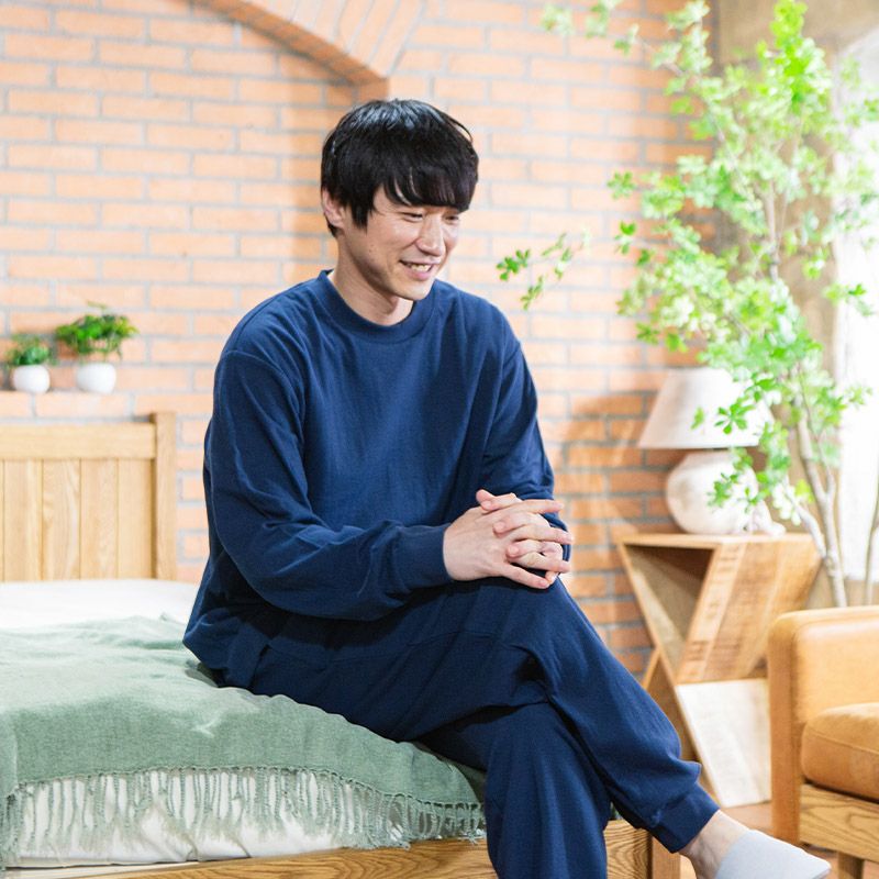 メンズ｜光電子(R)ニットガーゼ 無地 長袖 上下セット｜快眠ラボ公式