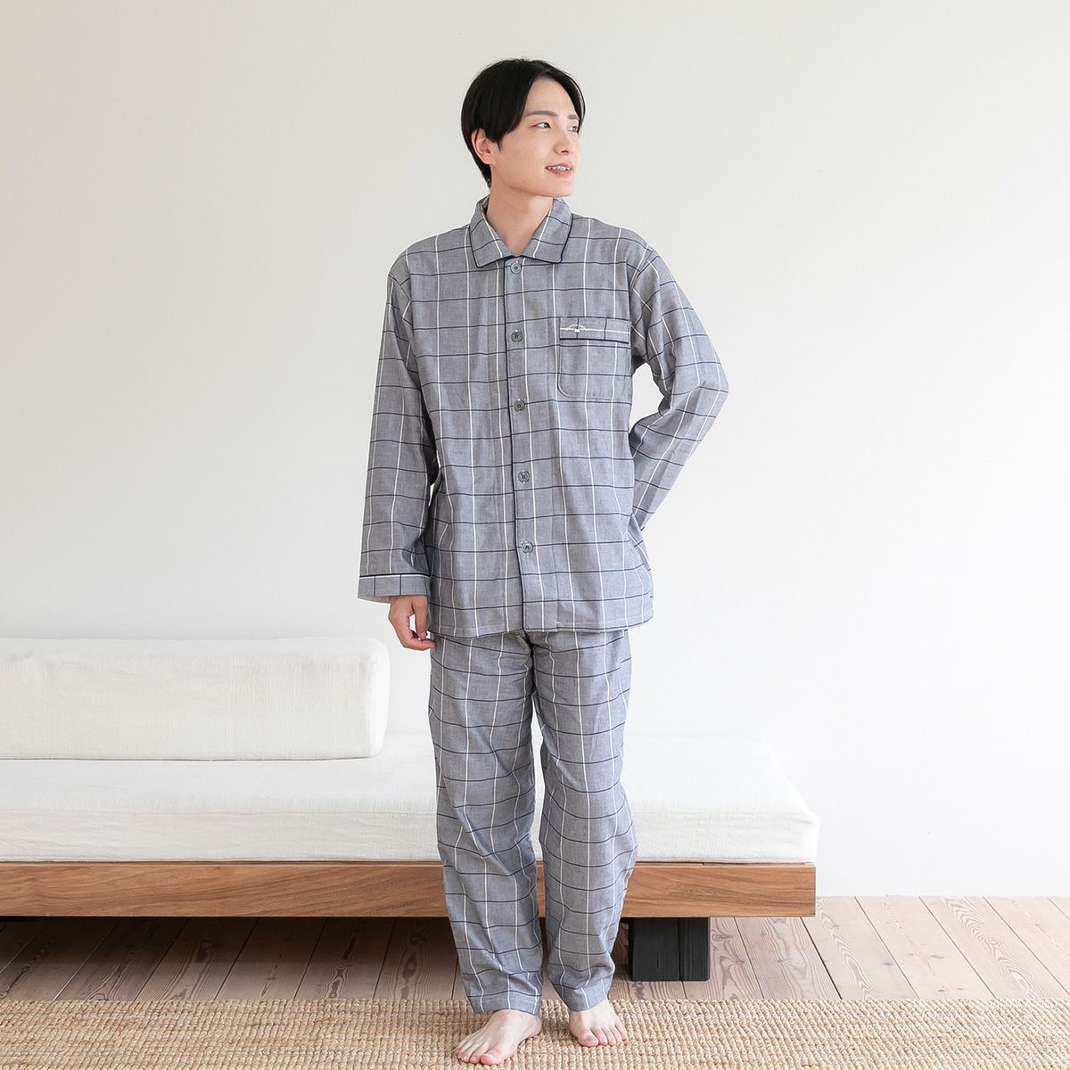 メンズ｜雲ごこちガーゼ起毛 3重ガーゼ 格子柄｜快眠ラボ公式｜メンズ