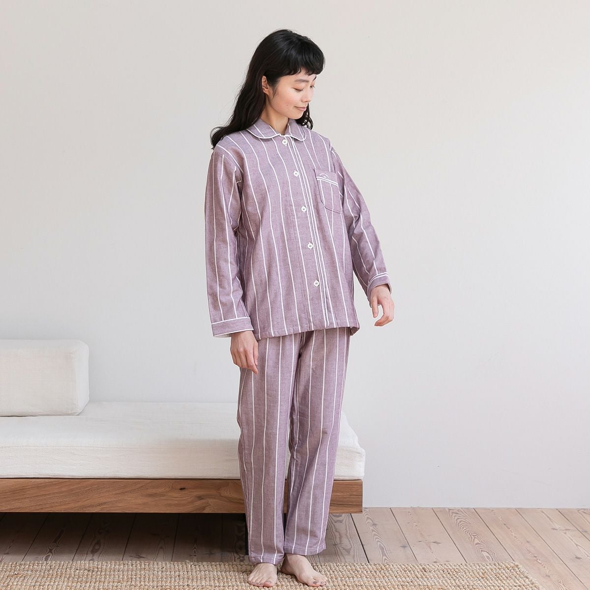 レディース｜雲ごこちガーゼ起毛 3重ガーゼ ストライプ柄｜快眠ラボ