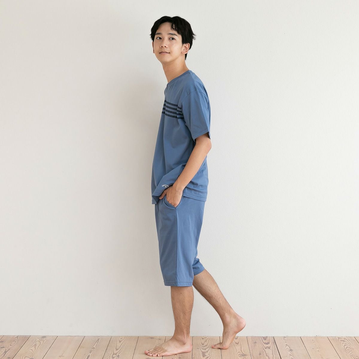 メンズ｜夏のひんやり綿（接触冷感） 胸元ボーダー｜快眠ラボ公式